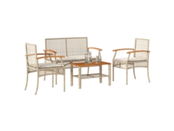 Conjunto de jardín de 4 piezas con cojines, mimbre sintético beige, DKD Home Decor