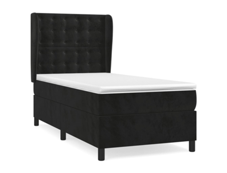 vidaXL Cama con somier y colchón de terciopelo negro 90x190 cm