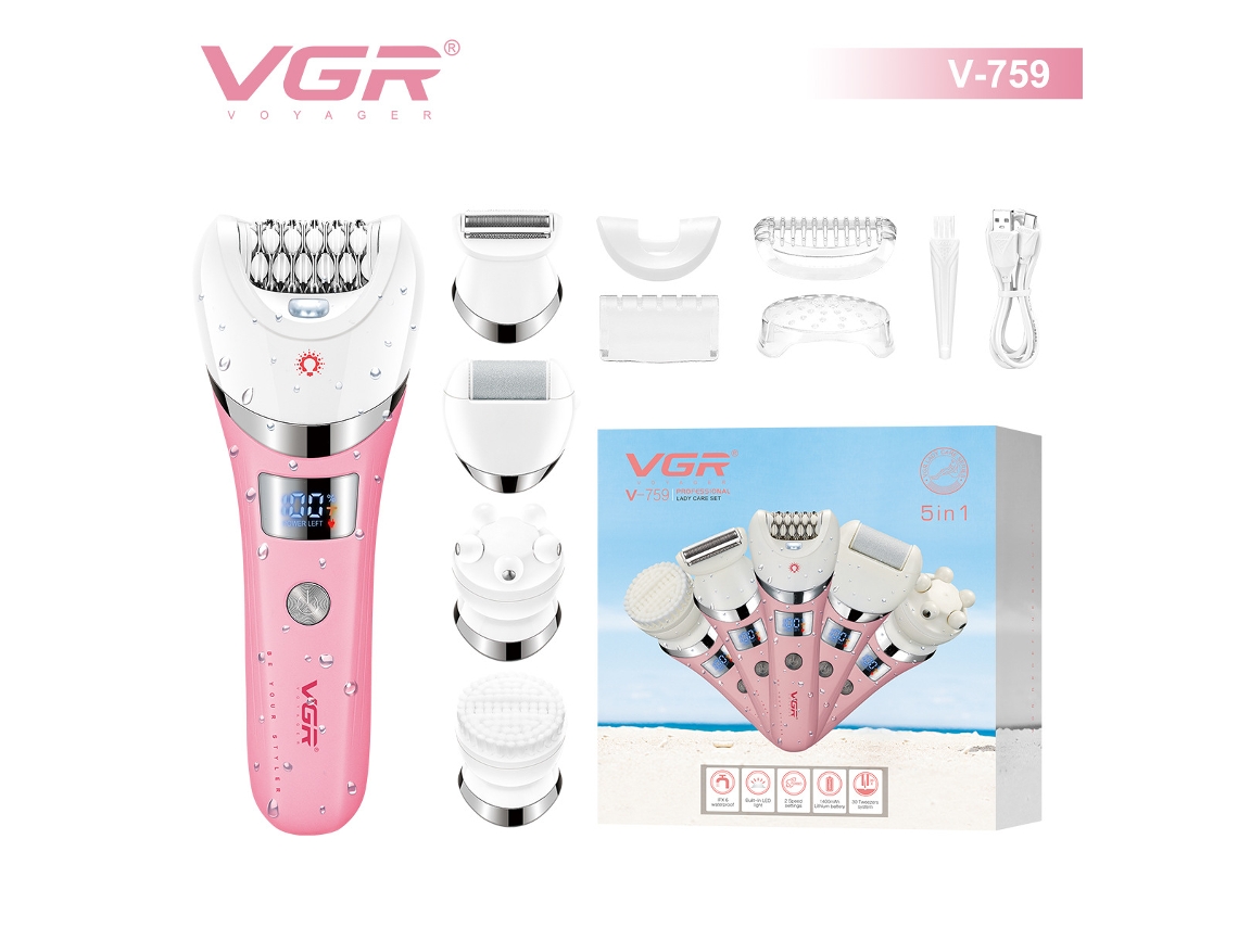 (rosa) Dispositivo Eléctrico 5 En 1 Para Depilación Femenina, Resistente Al Agua, Multifuncional Y Recargable.