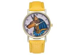 Reloj De Pulsera Unisex Egipcio Antiguo Con Correa De Cuero Sintético Amarillo.