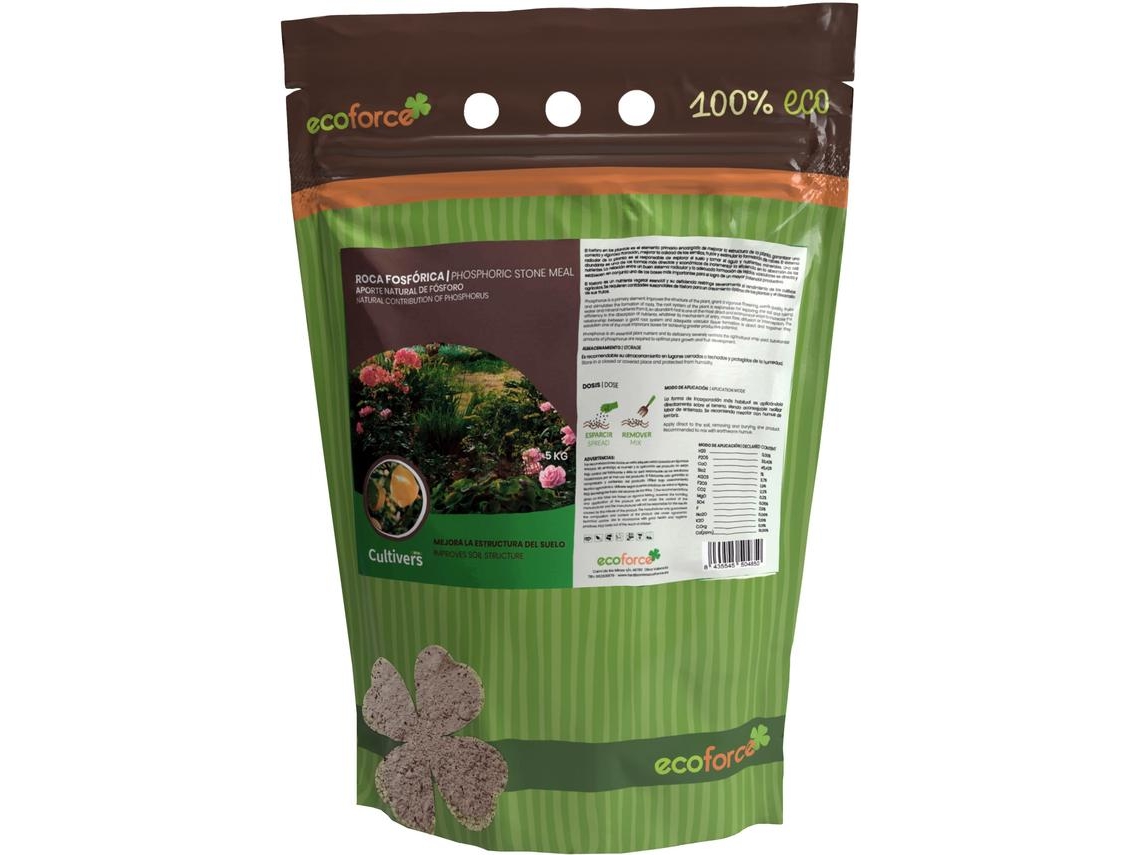 CULTIVERS Roca Fosfórica 5 kg Aporte Natural de Fósforo, Calcio y Hierro. 100% Ecológico. Preparación de Terreno Antes y Durante Cultivo