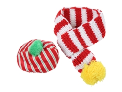 Conjunto de gorro y bufanda navideños Kkpm para perros y gatos, ropa para mascotas, tela preciosa, pequeño, mediano, grande, blanco, rojo, S