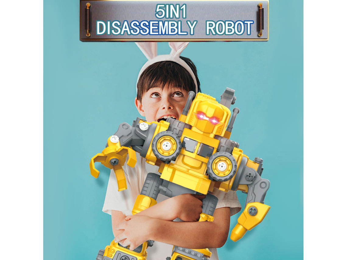 Camión de bomberos robot desmontable 5 en 1 para niños con luz y música.