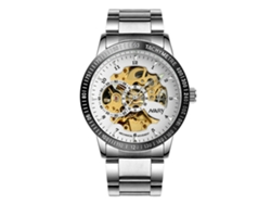 Reloj De Pulsera Mecánico De Cuarzo (correa Negra, Caja Negra, Agujas Doradas, Esfera Negra)