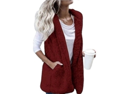 Chaleco Abrigo Mujer Teddy Peludo Invierno Sin Mangas Chaqueta Suave Rojo Vino M Rojo Vino