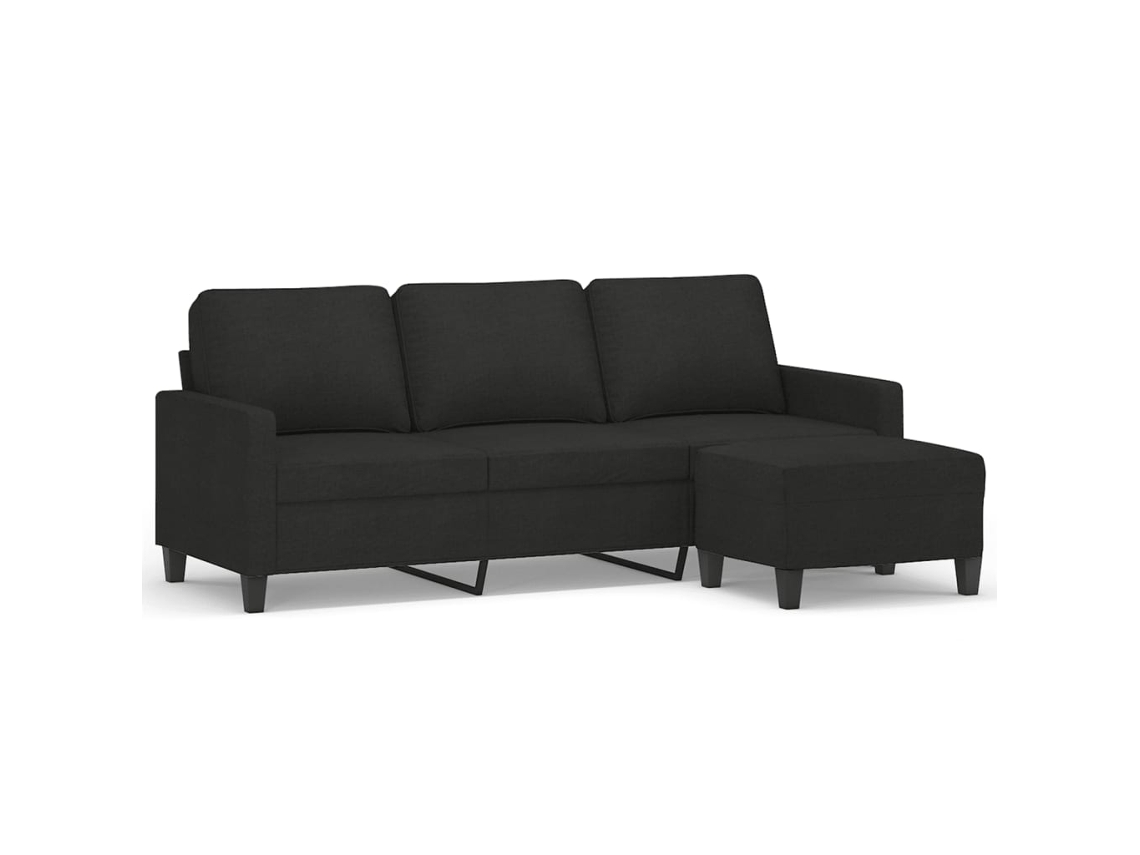 Maison Exclusive - Sofá De 3 Plazas Con Taburete De Tela Negro 180 Cm