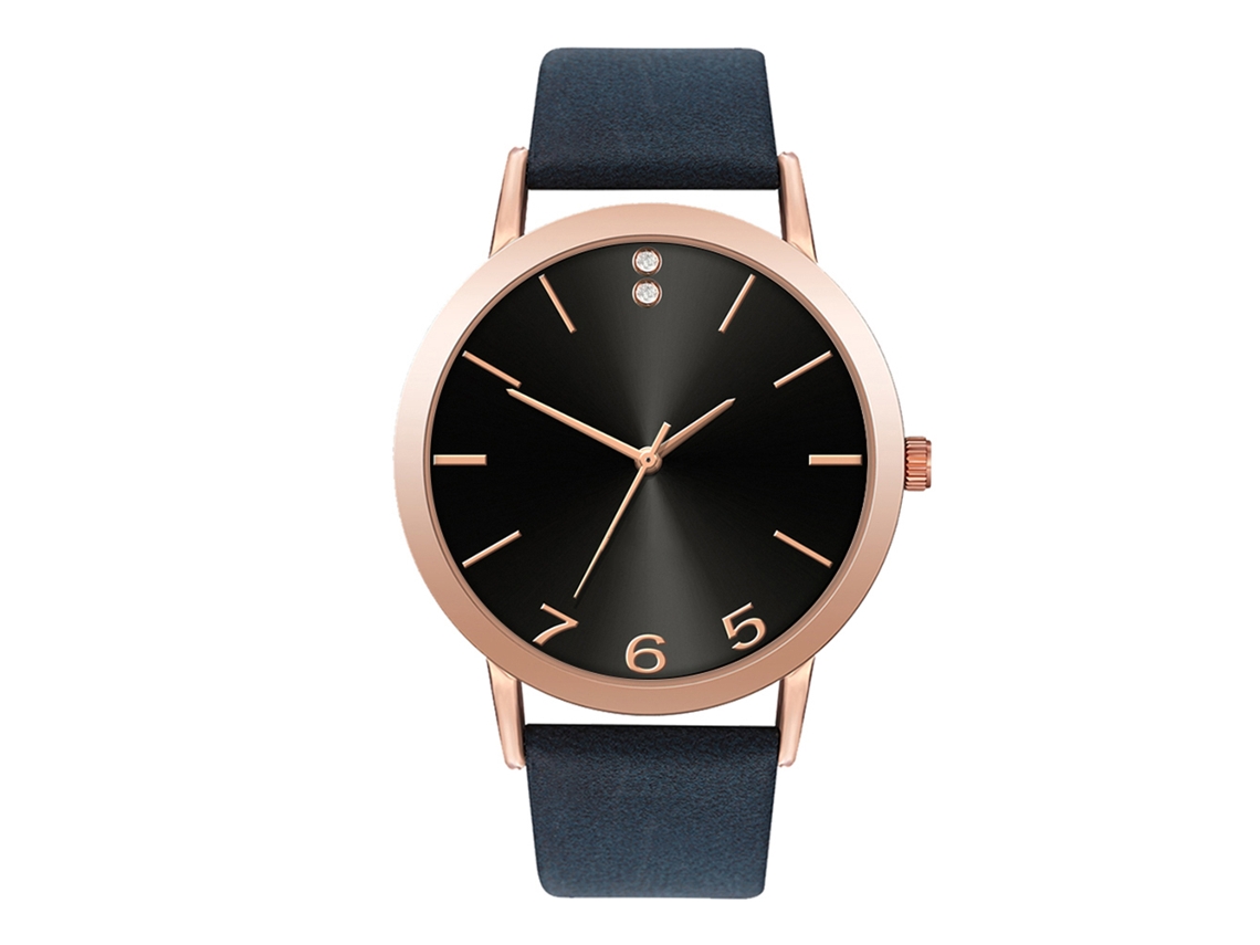 Reloj Analógico De Cuarzo Unisex Informal Con Esfera Redonda Y Decoración Encantadora (negro + Azul)