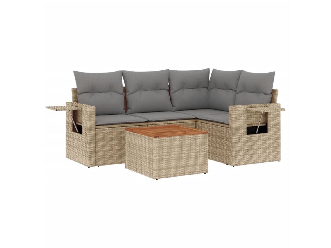 Conjunto 5 de sofás jardín con cojines beige mezcla VIDAXL ratán PE