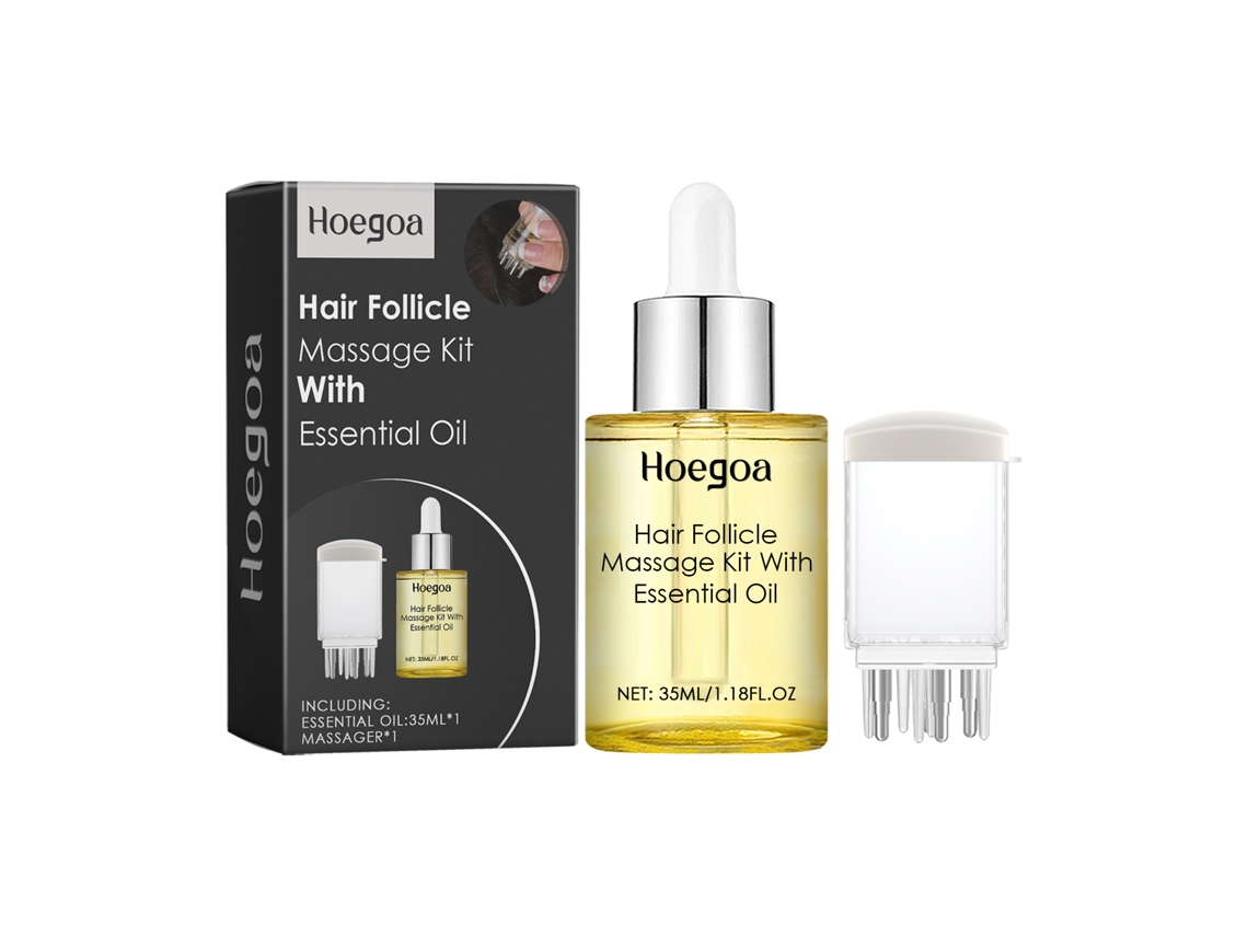 Kit de masaje capilar con aceite nutritivo para un cabello sano.