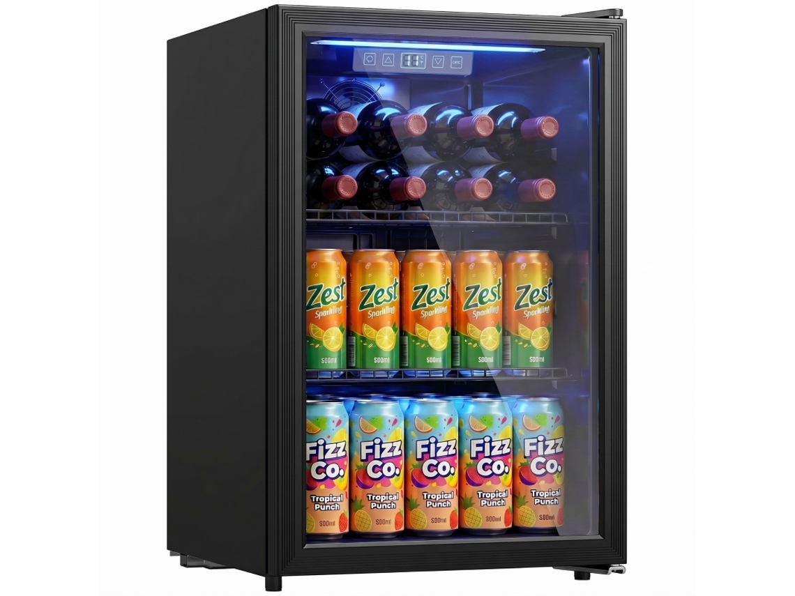 Mini refrigerador, 70 L de capacidad para 70 latas, pequeño y silencioso, puerta de vidrio templado, estantes ajustables, negro ROLIPO | ROLIPO