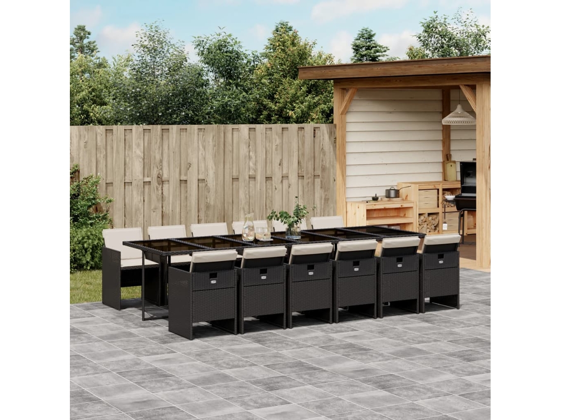 Juego de comedor de jardín de 13 piezas con cojines de mimbre negros de DKD Home Decor