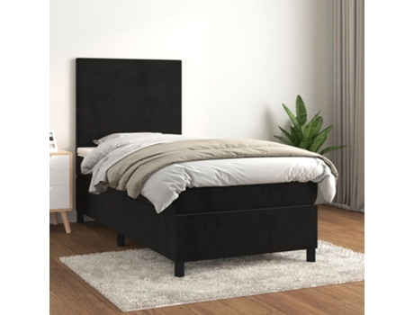 vidaXL Cama con somier y colchón de terciopelo negro 90x190 cm