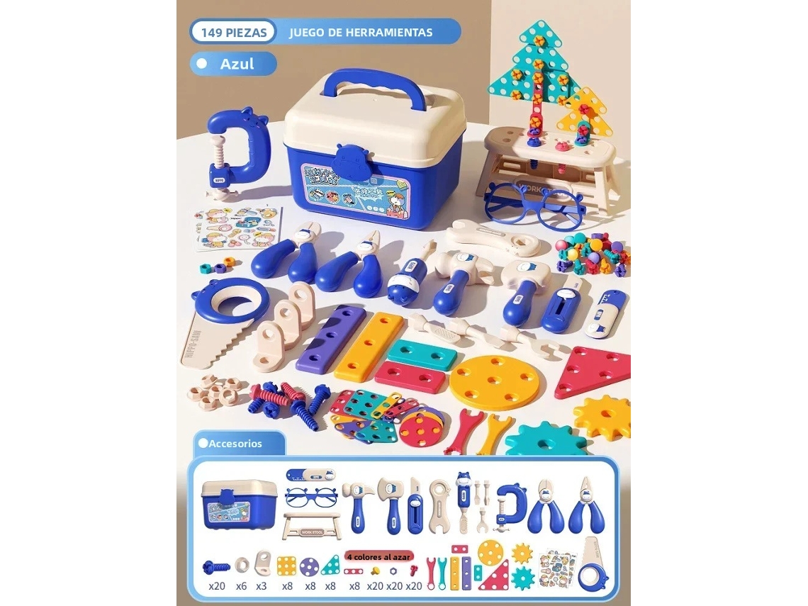 Kit de herramientas para niños - Simulación de taladrado y extracción de tornillos - Juguete educativo - Mdug (azul, 149 piezas)
