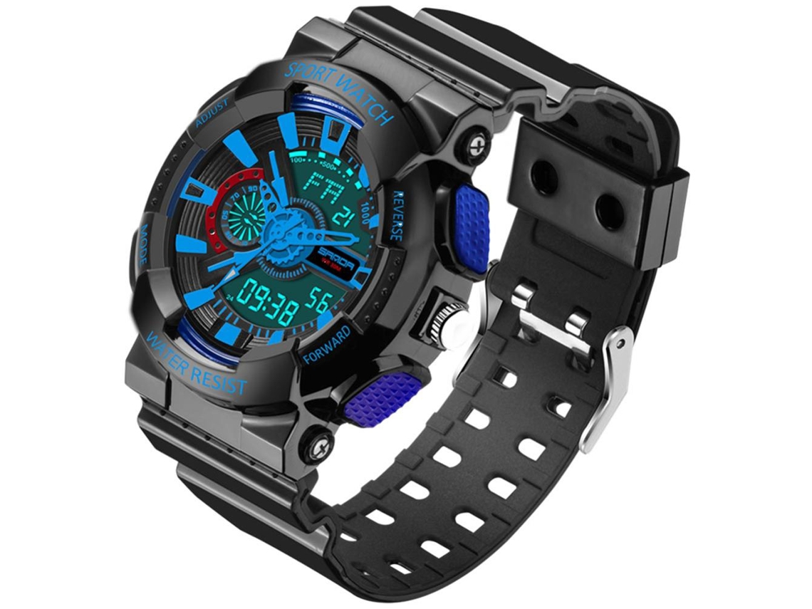 Reloj Electrónico Multifuncional Sanda Impermeable Con Doble Pantalla Deportivo (negro Azul)