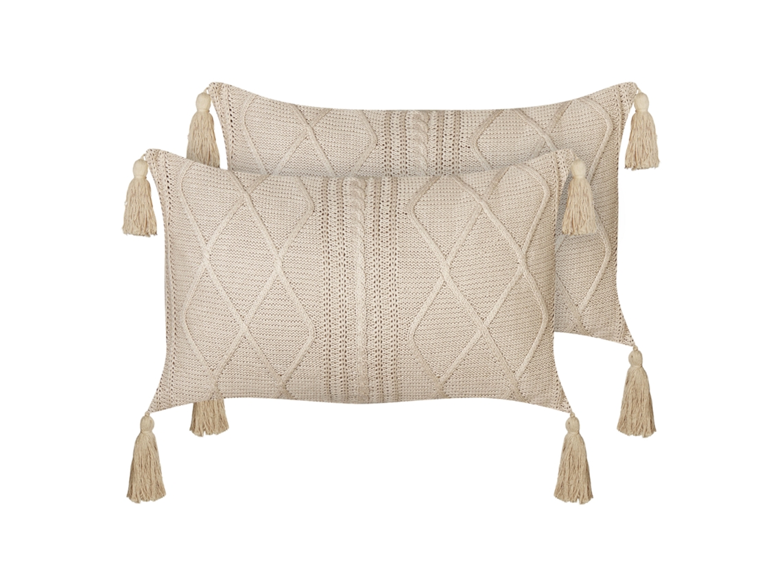 Juego de cojines con borlas BELIANI Caesia de Algodón Beige 30x50x15