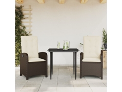 Juego de comedor de jardín de 3 piezas con cojines de mimbre marrón de DKD Home Decor