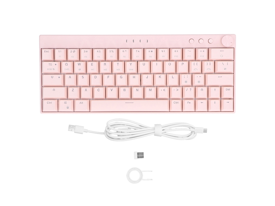 Teclado Mecánico Rosa, 64 Teclas, Rgb, Inalámbrico, 3 Modos, Diseño Ergonómico, Interruptores Rojos.