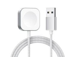 Cargador inalámbrico magnético de carga rápida con interfaz USB para Apple Watch Series 3, color plata.