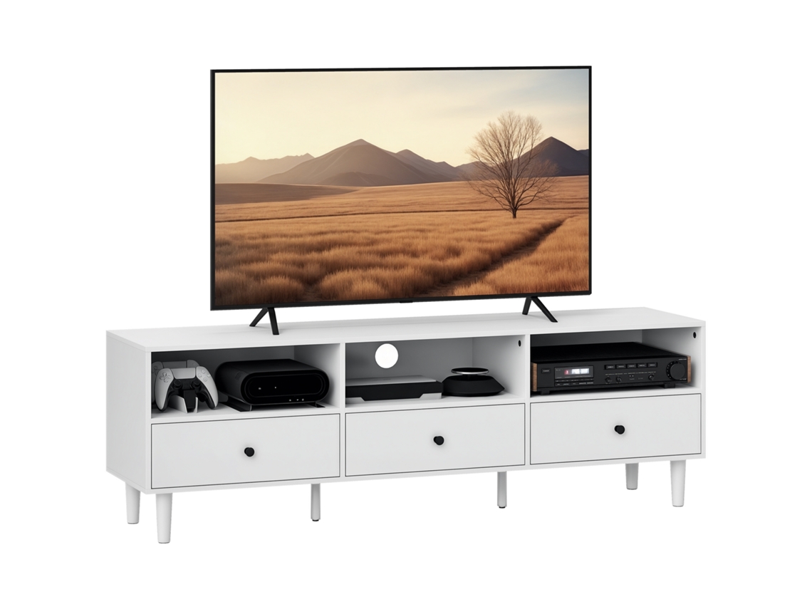 Mueble Tv 75 Pulgadas 3 Cajones 3 Compartimentos Blanco