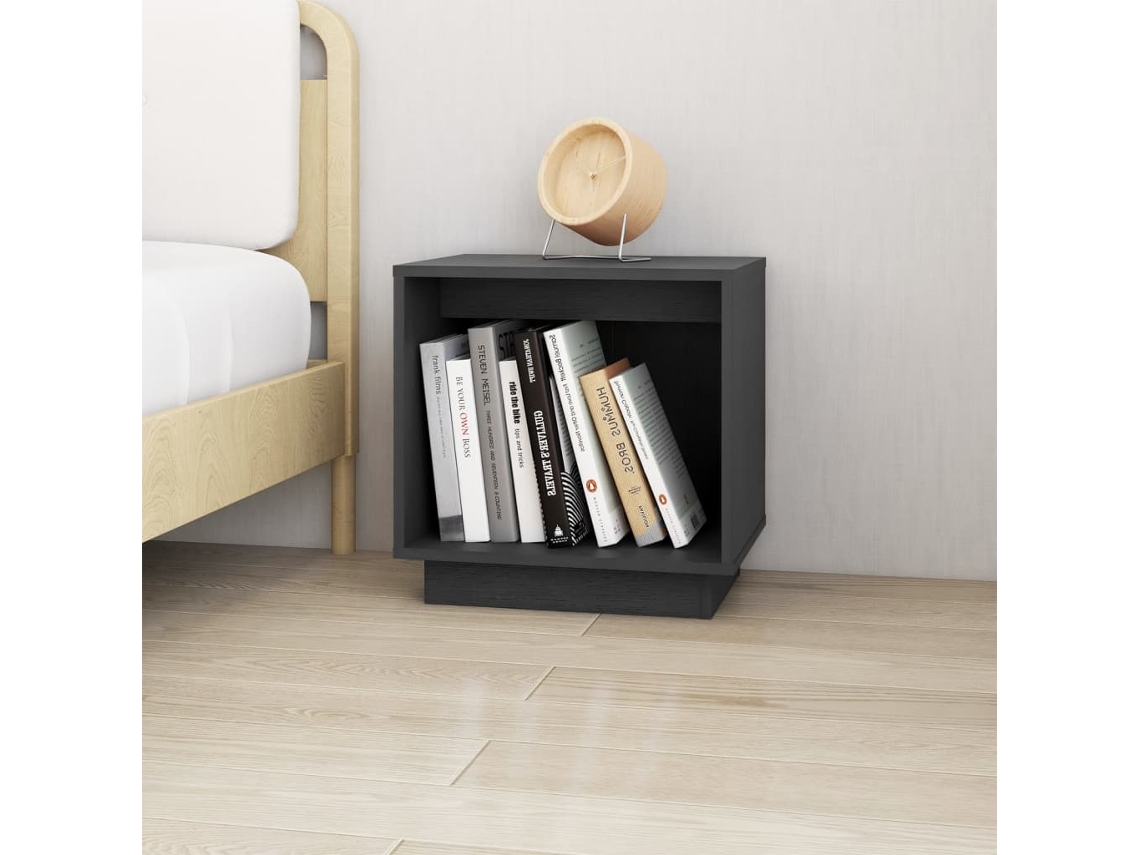 Mesa de Cabeceira LOVELY HOME Mesinha 40X30X40 Cm Madeira de Pinho Maciça Cinza