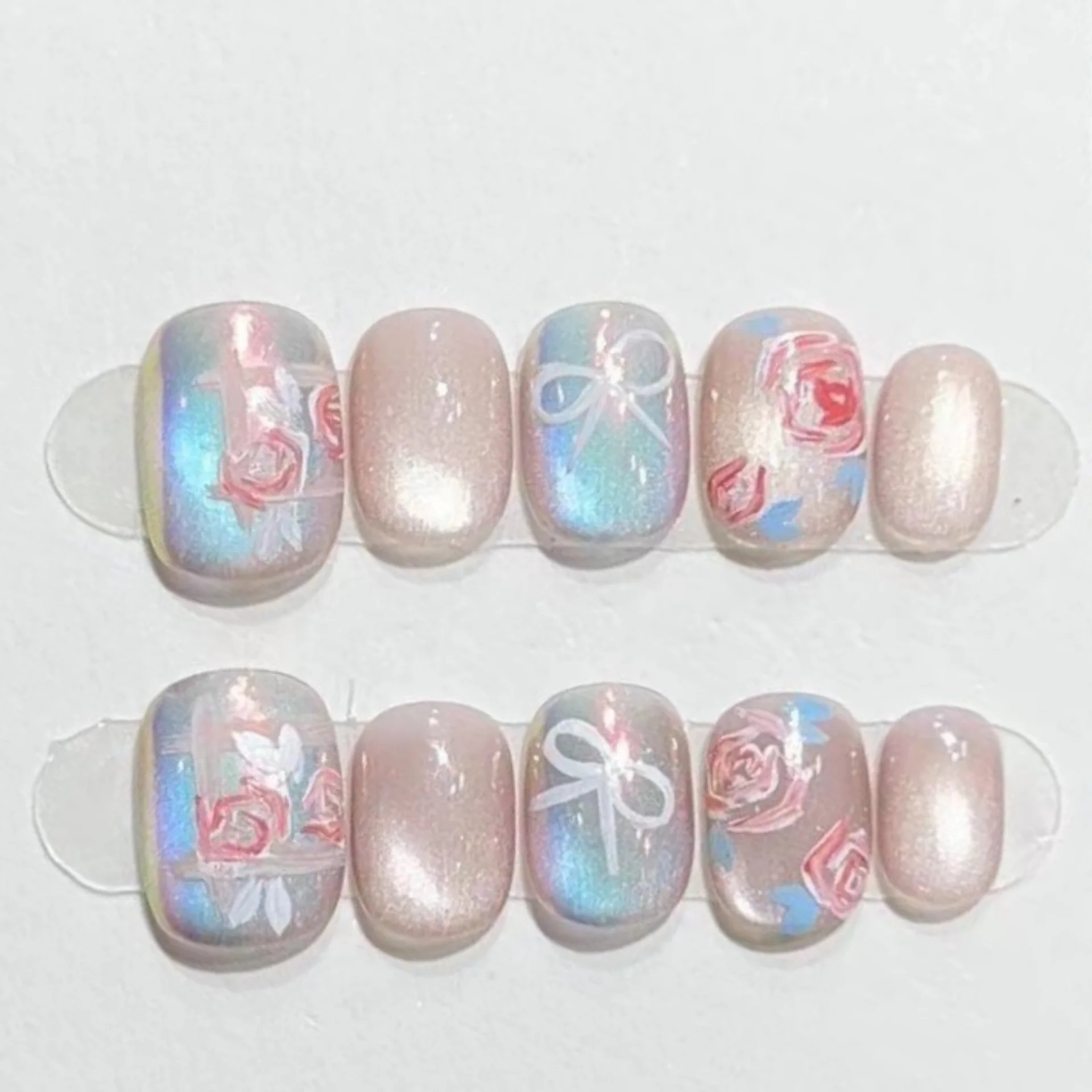 (674 -m) Paquete De 10 Uñas Postizas Hechas A Mano, Cortas, Cuadradas Y Redondas, Ponibles.
