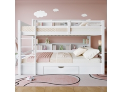 Litera infantil de 2 x 90 x 200 cm con cajón y compartimentos, color blanco