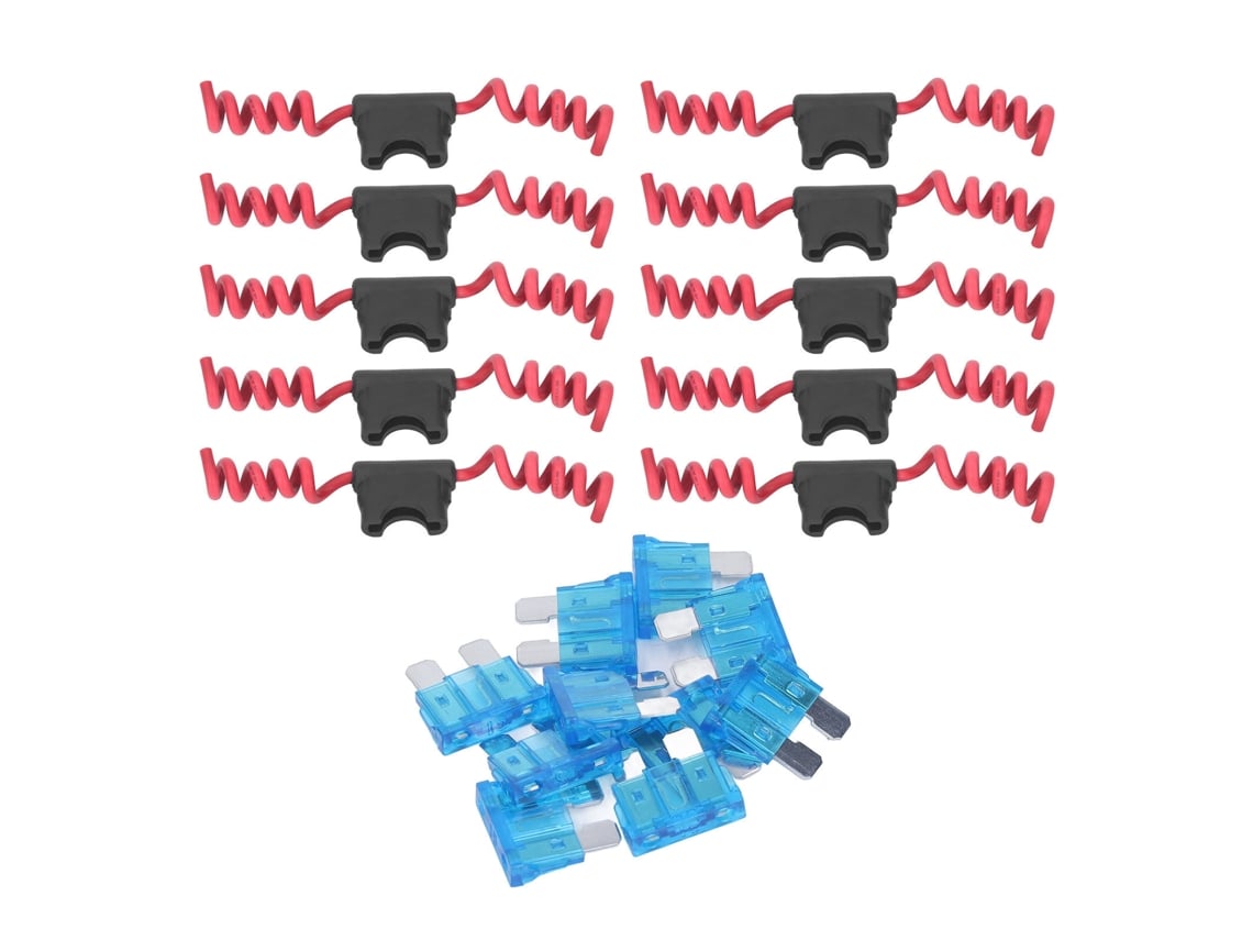 Veloriskku-10 Conjuntos De Fusíveis E Portafusíveis Automotivos Inline De Cobre Sem Oxigênio Com Cabo 16awg 15a Para Carro