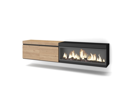 Mueble TV, Televisión, 210, Para TV hasta 80, Chimenea eléctrica XXL, Colgado, Suspendido, Roble y negro SKRAUT HOME