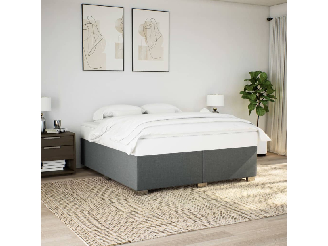 Cama Sin Colchón Tela Gris Oscuro 200x200 Cm