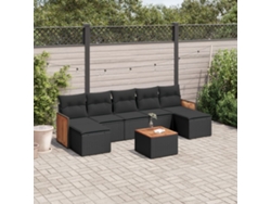 Conjunto de sofá de jardín de 8 piezas con cojines en mimbre sintético negro de DKD Home Decor