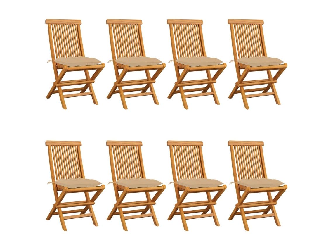 Sillas de jardín DKD Home Decor de 8 piezas con cojines beige, teca maciza