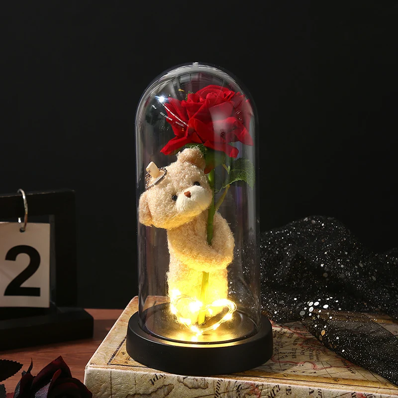Regalos De Flores Preservadas, Flores De Papel De Aluminio Led, Adornos Florales Artificiales Que Brillan En Frascos De Vidrio.