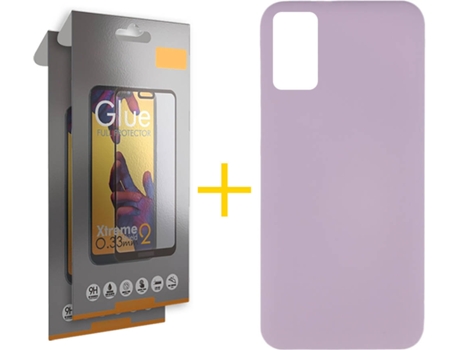 Funda y Protector 2x de Vidrio Full Samsung Galaxy A41 SKYHE Silicona Líquida Lila