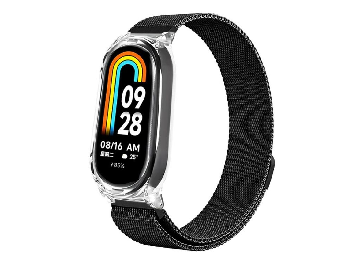 Funda y correa para Xiaomi Smart Band 9/8 - Policarbonato transparente - Metal magnético Milan