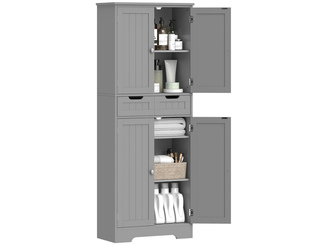 Mueble De Baño Con Cajón, Armario Con Puertas, Estante Ajustable, 60 X 30 X 160 Cm, Gris