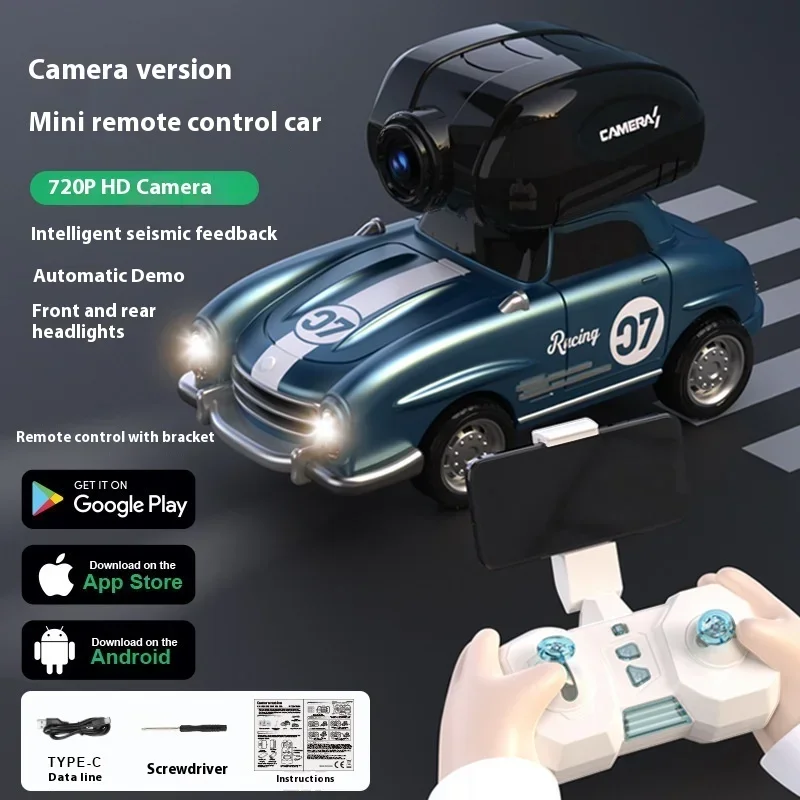 (azul) Mini Coche De Control Remoto Con Transmisión De Cámara En Tiempo Real, Control Remoto Inalámbrico 2.4g Fpv