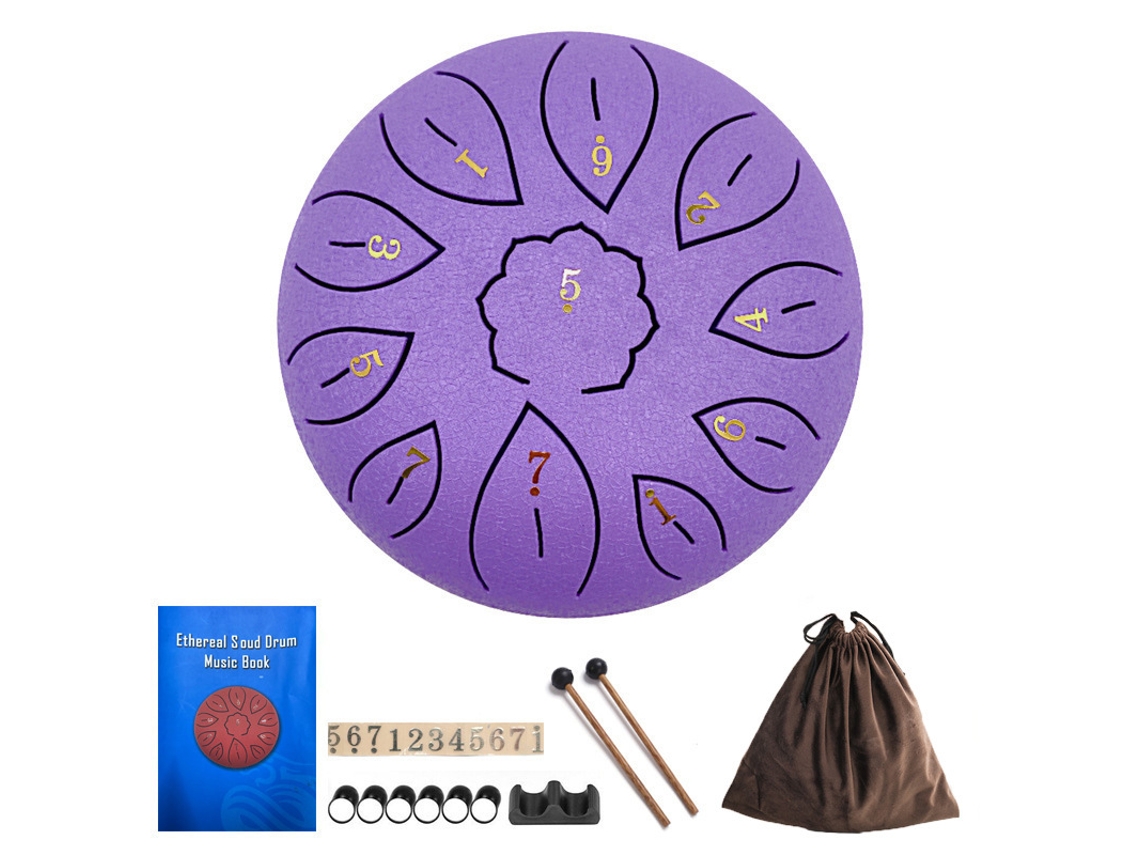 Tambor Handpan Digitallab de 6 pulgadas con 11 notas menores para niños, incluye baquetas (morado).