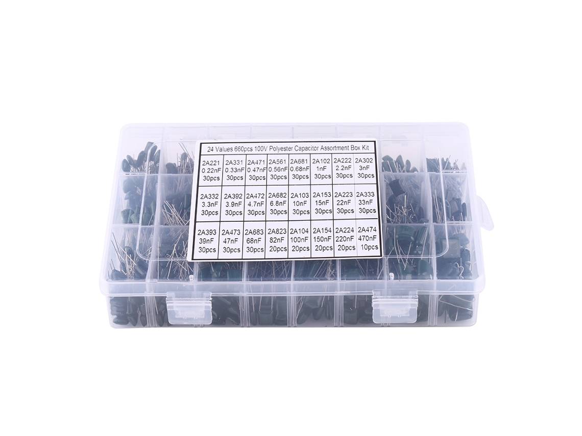 Kit De Condensadores De Película De Poliéster Y Papel 24 Valores 660pcs 100v 0.22nf A 470nf