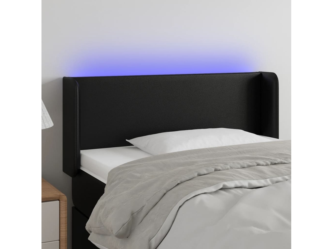 Cabecero Con Led Cuero Sintético Negro 93x16x78/88 Cm
