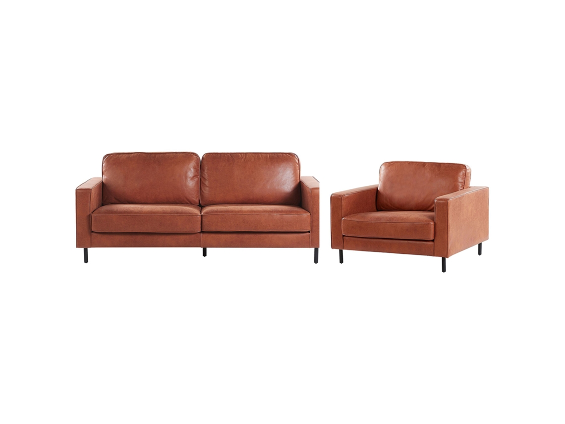 Conjunto de sala de estar BELIANI Savalen de Piel sintética Marrón 204x91x87