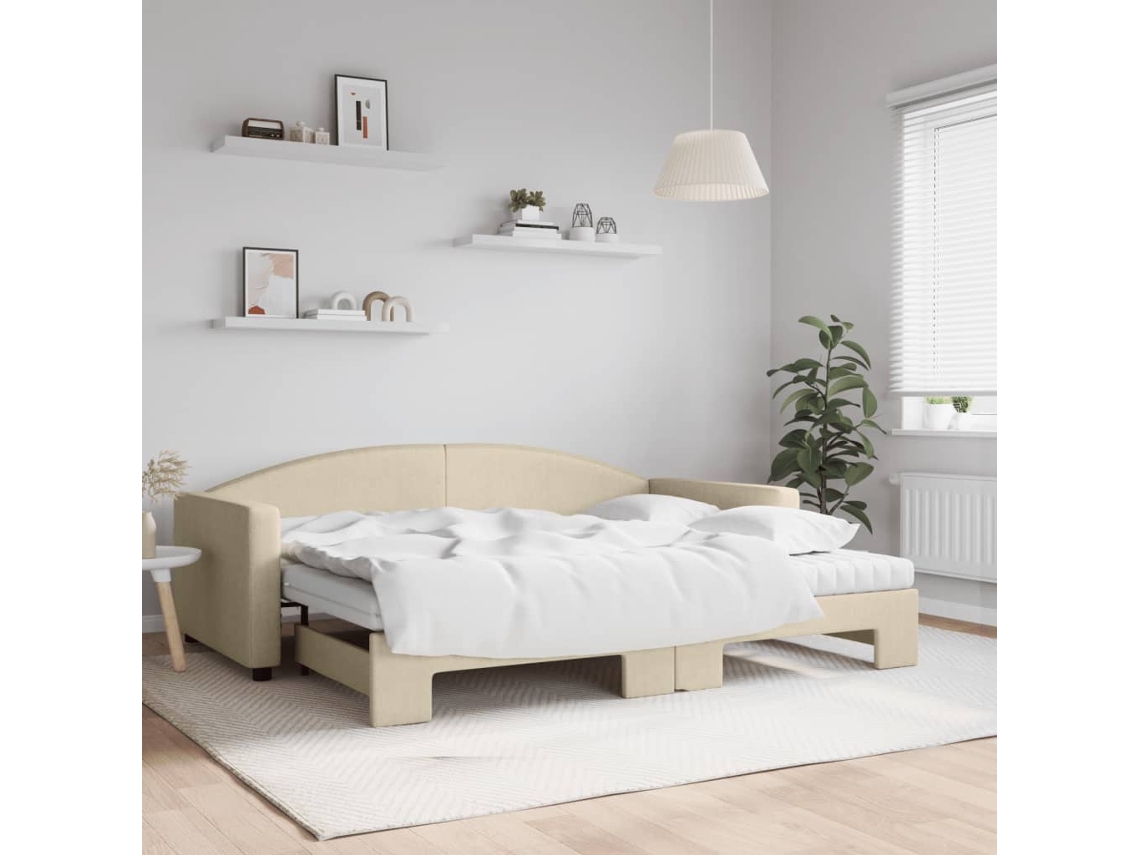 Sofá Cama Nido Con Colchón Tela Crema 90x200 Cm