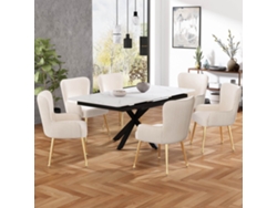 Juego de 6 sillas de terciopelo con brazos y patas de metal dorado estilo beige y dorado