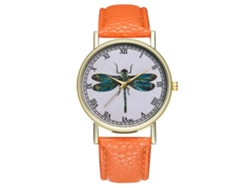 Reloj De Pulsera Unisex De Piel Sintética Con Números Romanos Y Estampado Animal Naranja.