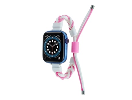 Correa de nailon para reloj inteligente con cable trenzado de silicona para Apple Watch Ultra de 49 mm (rosa y blanco)