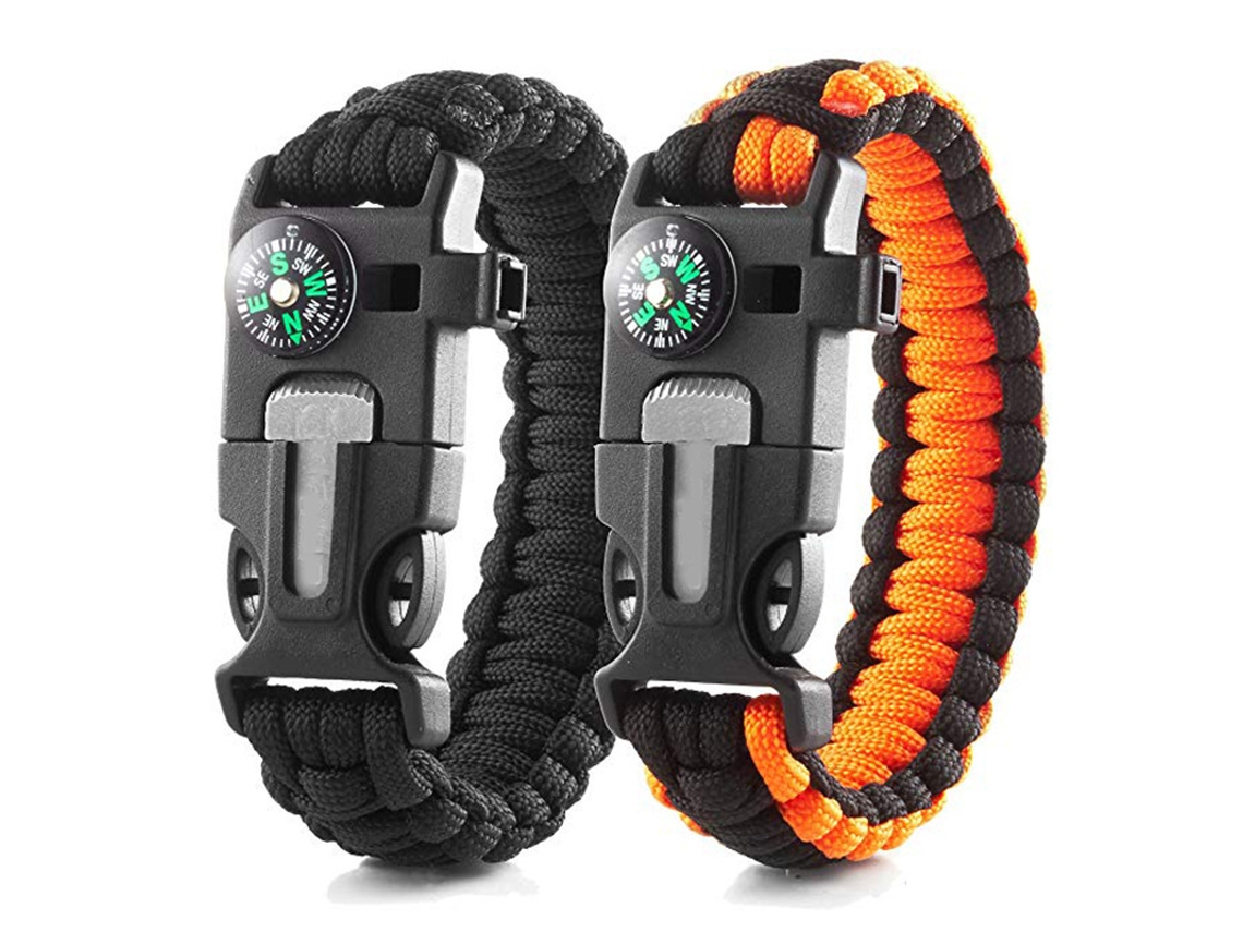 Pulsera De Paracord 2 Unidades, Brújula, Silbato Y Piedra Fuego, Equipo Supervivencia Para Senderismo, Camping Pesca, Resistente