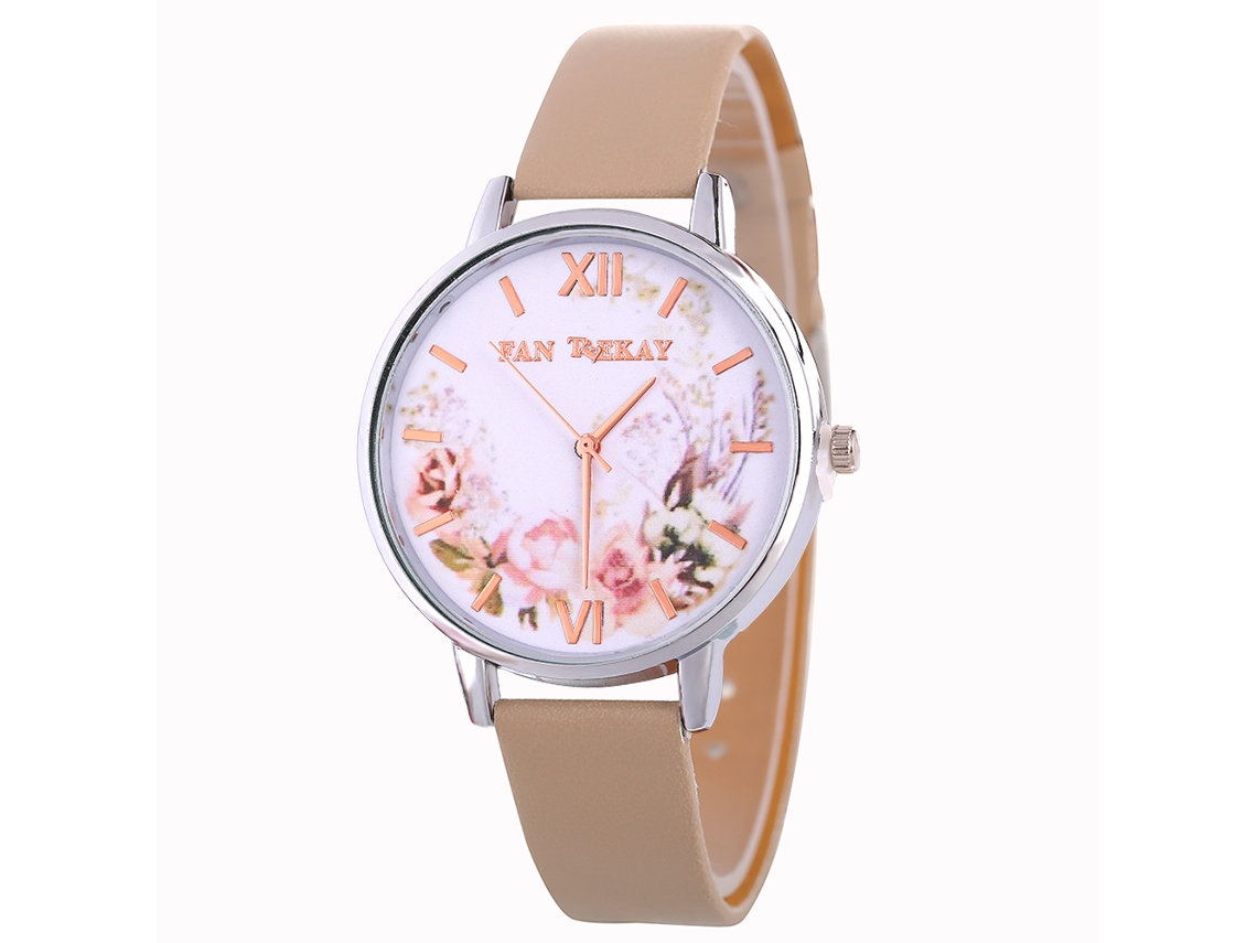 Reloj De Pulsera De Cuarzo Para Mujer Con Correa De Piel Sintética, Estilo Sencillo Y Elegante (beige).