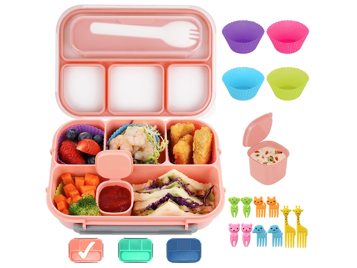 Juego De Loncheras De Plástico - Fiambrera Bento Con Compartimentos - Lonchera Para Estudiantes - Rosa