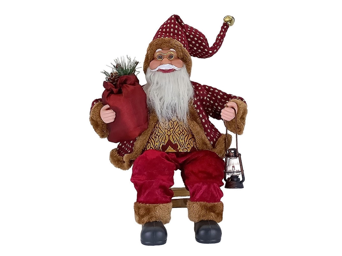 Rebe-papá Noel Sentado 50cm De Vinilo Y Plástico Para Decoración Navideña En Hogar Regalo Artesanal Vino Rojo Oro