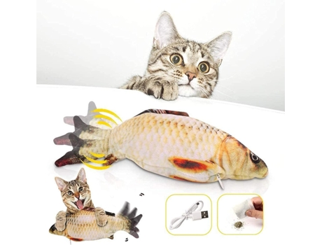 Juguete de pez para gato, juguete para gato, pez en movimiento, juguete de pez eléctrico con hierba gatera, juguete de peluche para gato para gatos...