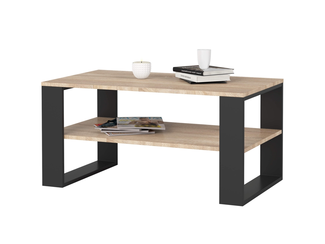 Mesa De Centro Alex Roble Sonoma 92 Cm Con Patas En Color Negro 92x53x45 Cm